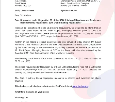 Mr. Ketan Merchant appointed as Interim CEO of Fino Payments Bank, Former CEO approaches Court
