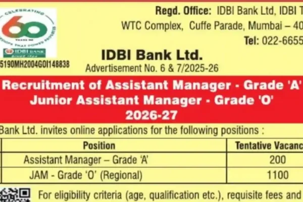 IDBI Bank Recruitment 2026 Notification Released for Assistant Manager & Junior Assistant Manager Posts