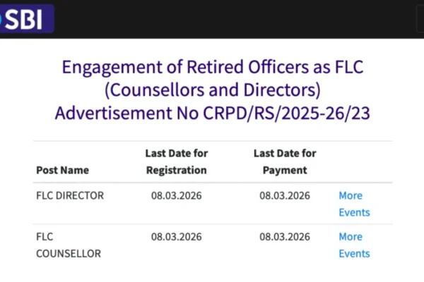 SBI vacancy released for FLC Counsellor and FLC Director