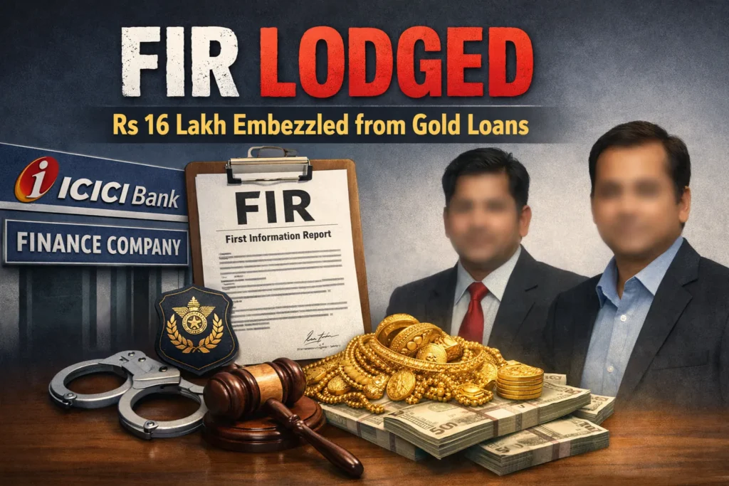 FIR lodged against ICICI Bank and finance company managers for embezzling Rs 16 lakh from gold loans FIR lodged against ICICI Bank and finance company managers for embezzling Rs 16 lakh from gold loans