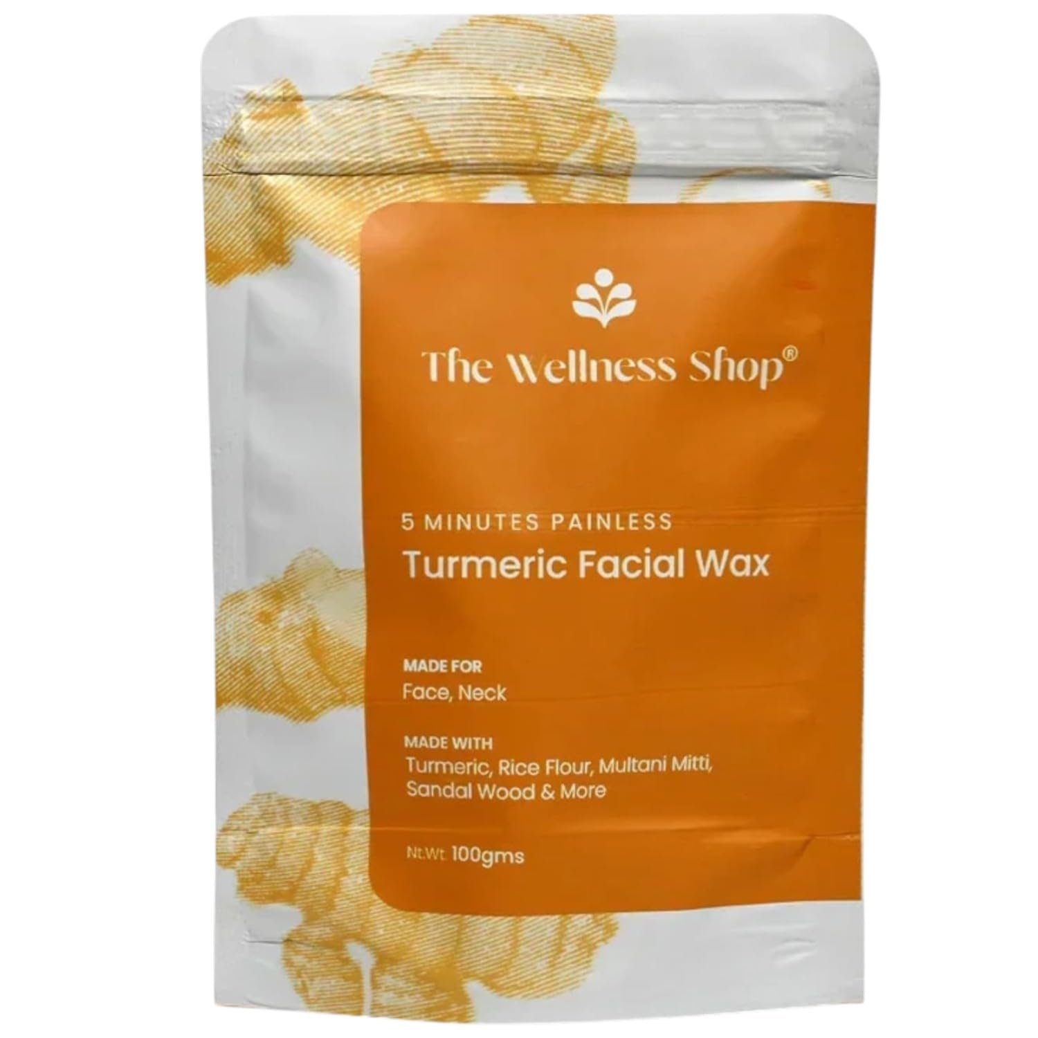 The Wellness Shop – Turmeric Facial Wax Powder, 5 min Painless Natural Face Hair Removal Waxing Powder, Easy to use at home, No chemicals – No Irritation, No Skin rashes (100g)