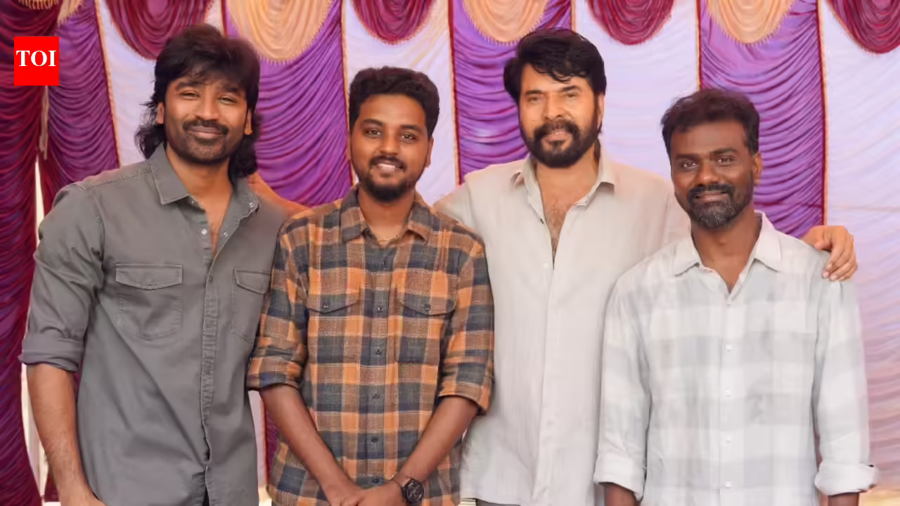 National Award winners Mammootty, Dhanush, Rajkumar Periyasamy, and Kalaivanan celebrate together on 'OM' sets | Tamil Movie News 1784519320 Photo